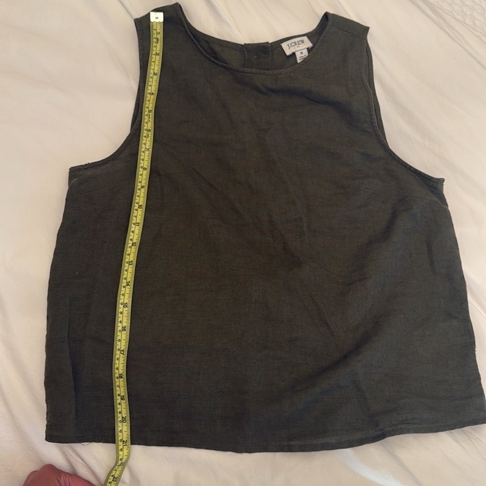 J. Crew Olive Green Sleeveless Boxy Linen Tank Top. - Picture 5 of 5